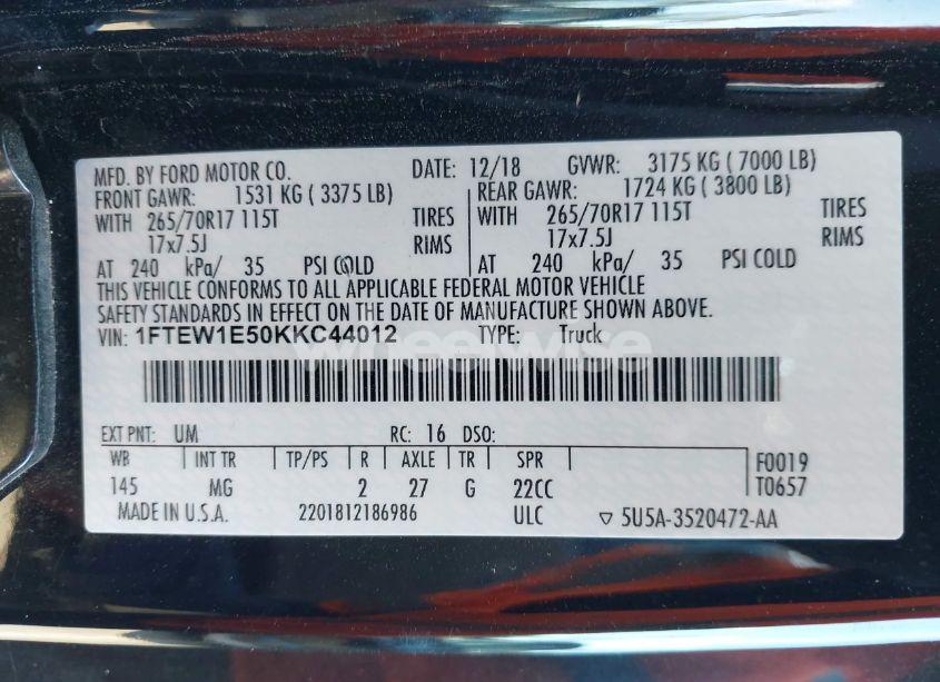 Photo 9 of 2019 Ford F-150 XLT (VIN 1FTEW1E50KKC44012)