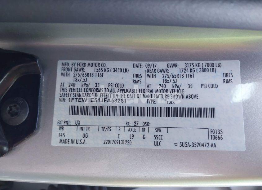 Photo 9 of 2018 Ford F-150 XLT (VIN 1FTEW1E51JFA58261)