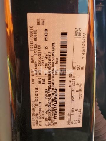 Photo 13 of 2018 FORD F150 SUPERCREW (VIN 1FTEW1E51JFB40541)