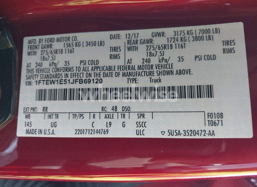 Photo 9 of 2018 Ford F-150 XLT (VIN 1FTEW1E51JFB69120)