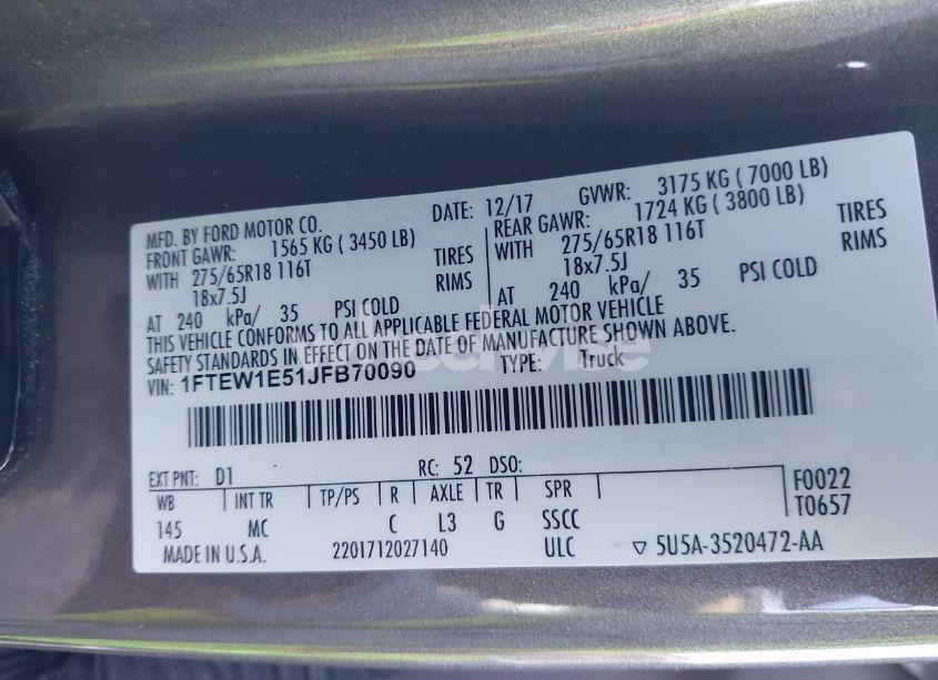 Photo 9 of 2018 Ford F-150 XLT (VIN 1FTEW1E51JFB70090)