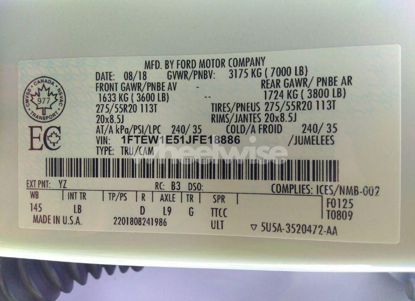 Photo 9 of 2018 Ford F-150 LARIAT (VIN 1FTEW1E51JFE18886)