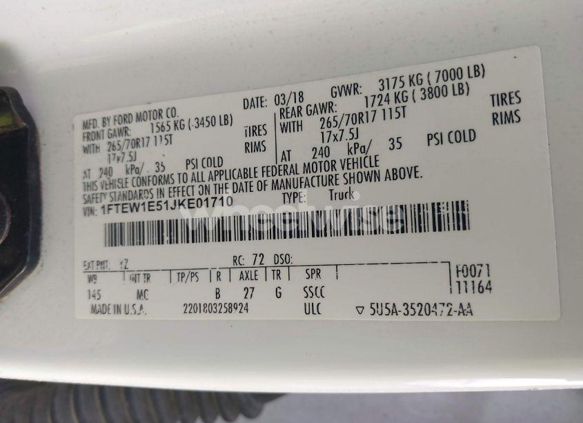 Photo 9 of 2018 Ford F-150 XLT (VIN 1FTEW1E51JKE01710)