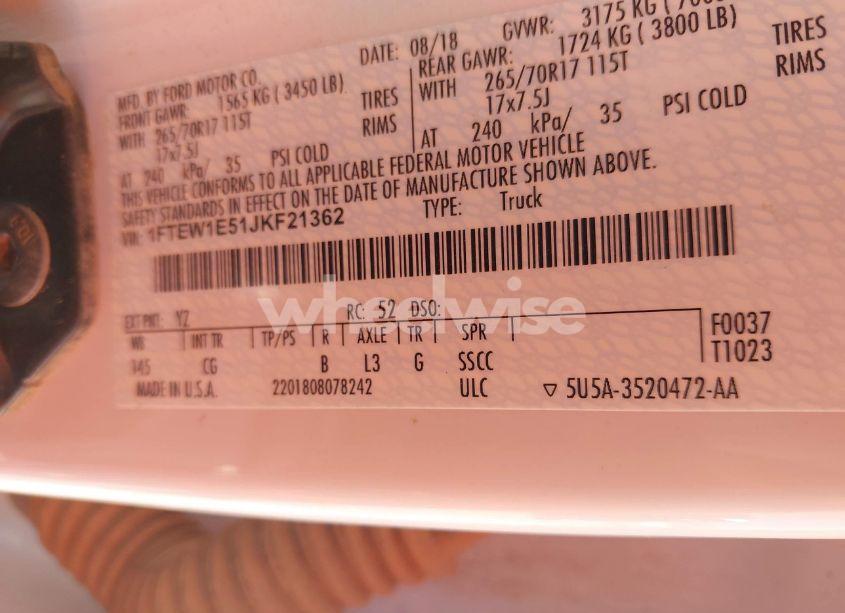 Photo 9 of 2018 Ford F-150 XL (VIN 1FTEW1E51JKF21362)