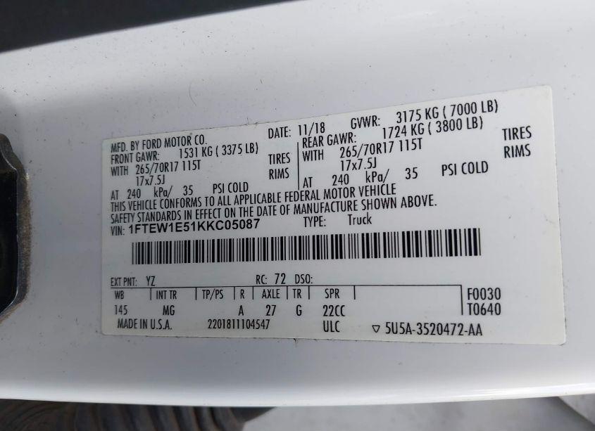 Photo 9 of 2019 Ford F-150 XLT (VIN 1FTEW1E51KKC05087)