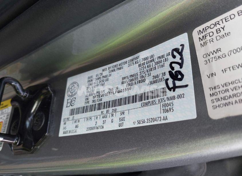 Photo 9 of 2020 Ford F-150 XLT (VIN 1FTEW1E51LFB01516)