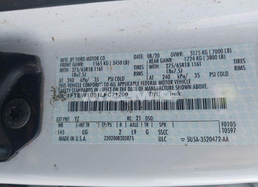 Photo 9 of 2020 Ford F-150 XLT (VIN 1FTEW1E51LFC71200)