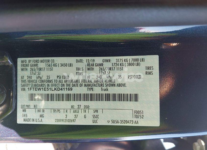 Photo 9 of 2020 Ford F-150 XLT (VIN 1FTEW1E51LKD41169)