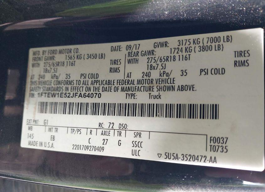 Photo 9 of 2018 Ford F-150 LARIAT (VIN 1FTEW1E52JFA64070)