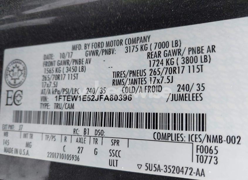 Photo 9 of 2018 Ford F-150 XLT (VIN 1FTEW1E52JFA80396)