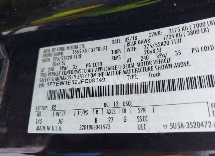 Photo 9 of 2018 Ford F-150 XL (VIN 1FTEW1E52JFC08149)