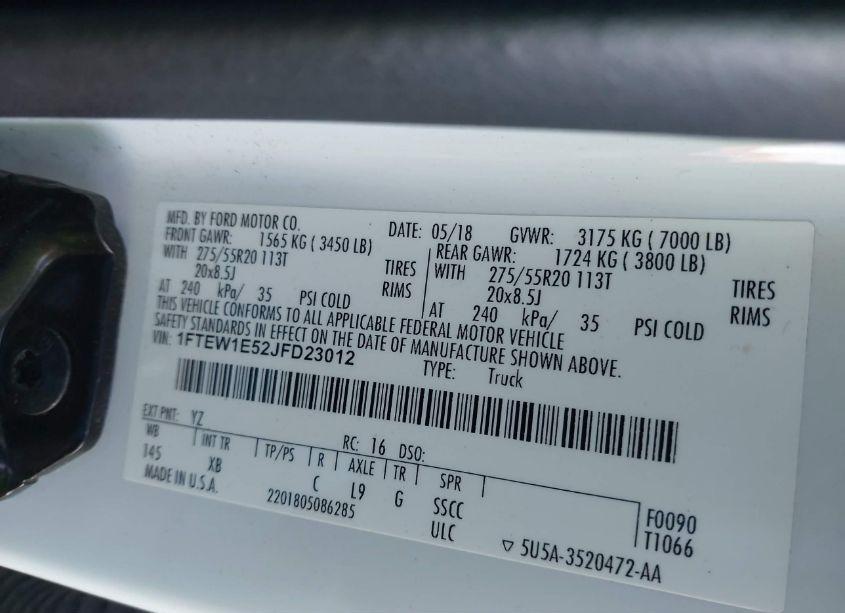 Photo 9 of 2018 Ford F-150 XLT (VIN 1FTEW1E52JFD23012)
