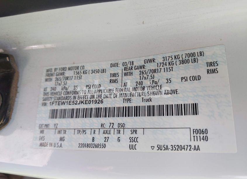 Photo 9 of 2018 Ford F-150 XLT (VIN 1FTEW1E52JKE01926)