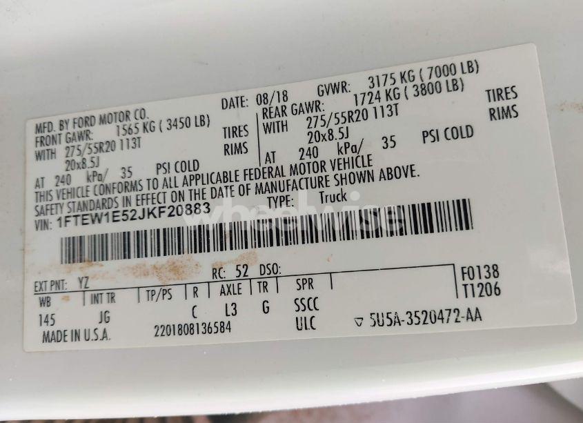 Photo 9 of 2018 Ford F-150 (VIN 1FTEW1E52JKF20883)