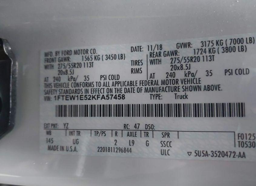 Photo 9 of 2019 Ford F-150 XLT (VIN 1FTEW1E52KFA57458)