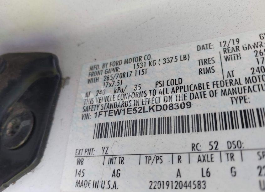 Photo 9 of 2020 Ford F-150 XL (VIN 1FTEW1E52LKD08309)