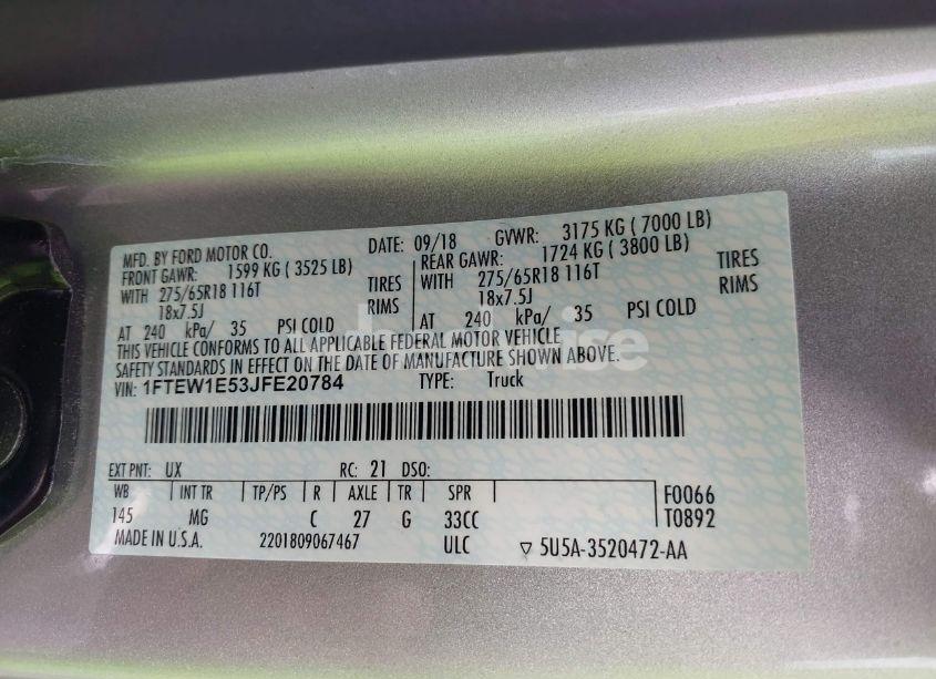 Photo 9 of 2018 Ford F-150 XLT (VIN 1FTEW1E53JFE20784)