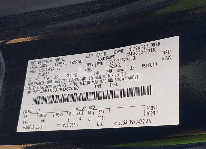 Photo 9 of 2018 Ford F-150 LARIAT (VIN 1FTEW1E53JKD67060)