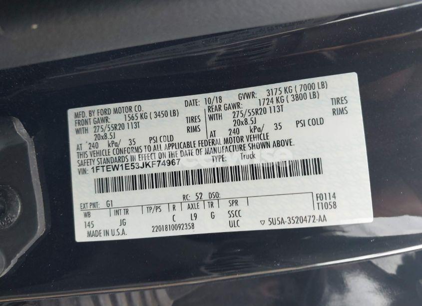 Photo 9 of 2018 Ford F-150 XL (VIN 1FTEW1E53JKF74967)