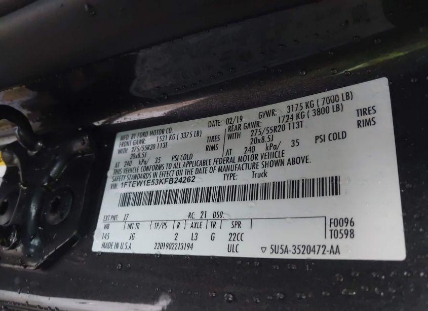 Photo 9 of 2019 Ford F-150 XL (VIN 1FTEW1E53KFB24262)