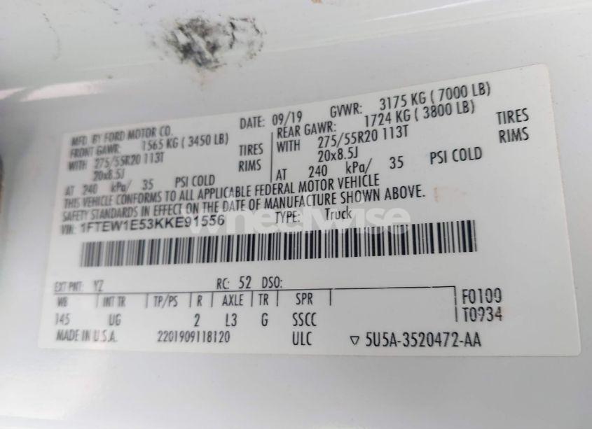 Photo 9 of 2019 Ford F-150 XLT (VIN 1FTEW1E53KKE91556)