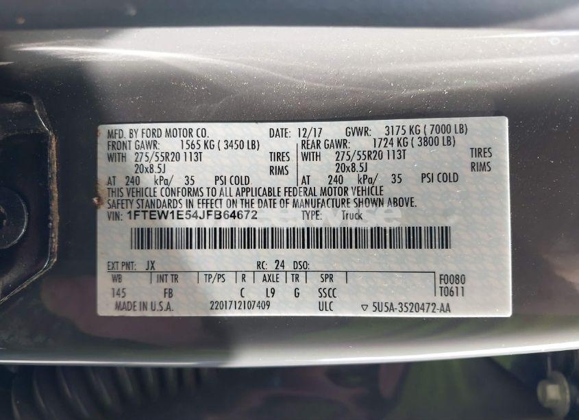 Photo 9 of 2018 Ford F-150 XLT (VIN 1FTEW1E54JFB64672)