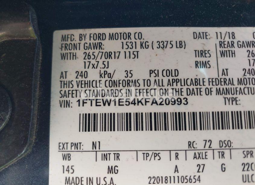 Photo 9 of 2019 Ford F-150 XLT (VIN 1FTEW1E54KFA20993)