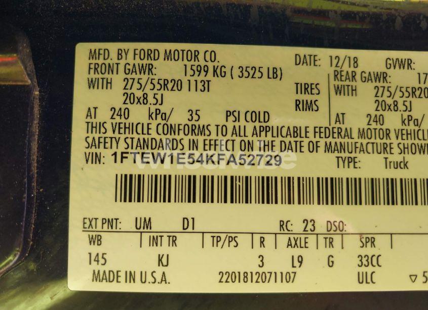 Photo 9 of 2019 Ford F-150 KING RANCH (VIN 1FTEW1E54KFA52729)