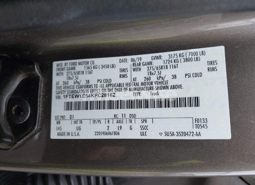 Photo 9 of 2019 Ford F-150 XLT (VIN 1FTEW1E54KFC28162)