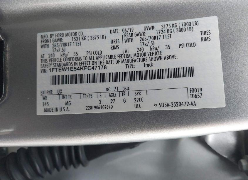 Photo 9 of 2019 Ford F-150 XLT (VIN 1FTEW1E54KFC47178)