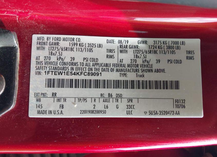Photo 9 of 2019 Ford F-150 XLT (VIN 1FTEW1E54KFC89091)