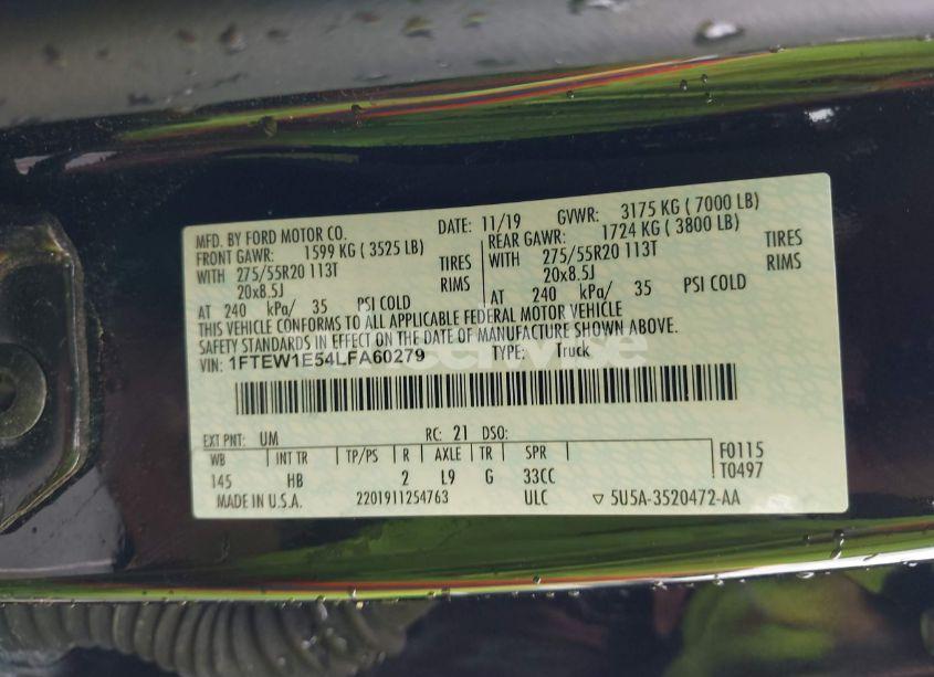 Photo 9 of 2020 Ford F-150 LARIAT (VIN 1FTEW1E54LFA60279)