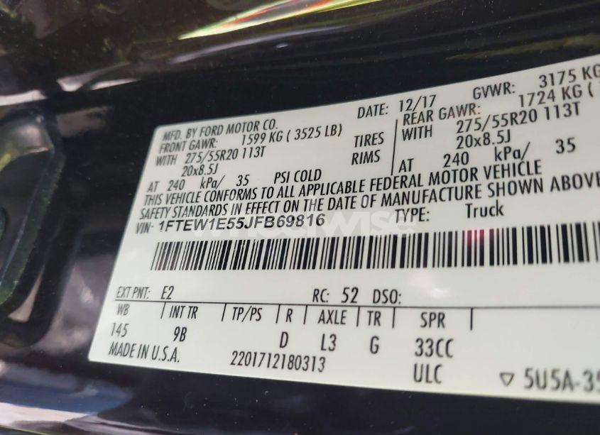 Photo 9 of 2018 Ford F-150 PLATINUM (VIN 1FTEW1E55JFB69816)