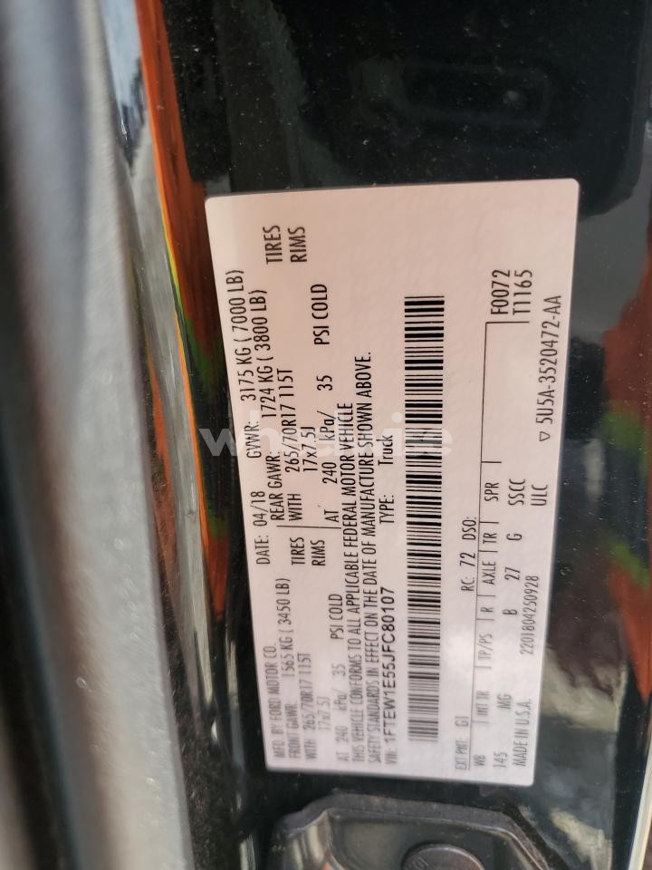 Photo 12 of 2018 FORD F150 SUPERCREW (VIN 1FTEW1E55JFC80107)