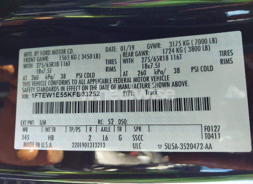Photo 9 of 2019 Ford F-150 LARIAT (VIN 1FTEW1E55KFB03252)