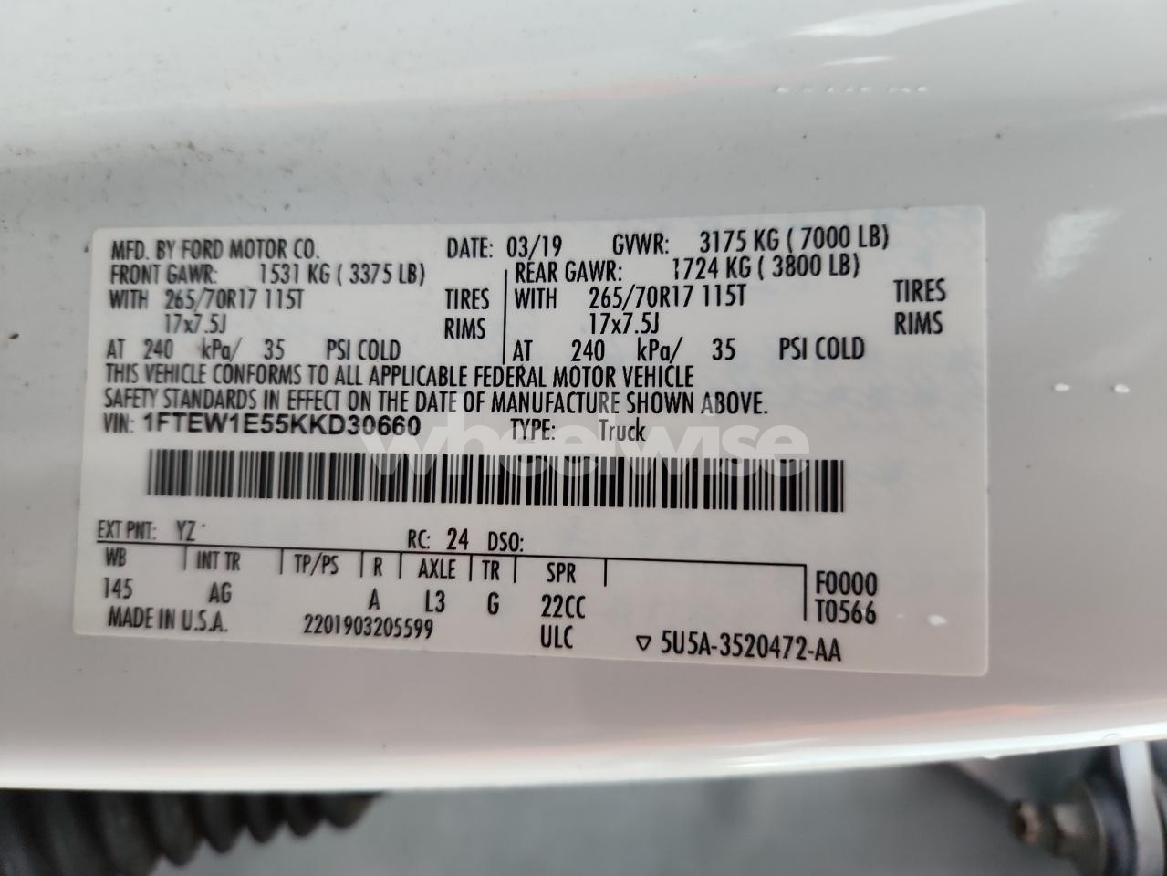 Photo 12 of 2019 FORD F150 SUPERCREW (VIN 1FTEW1E55KKD30660)