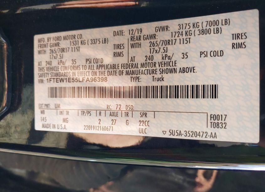 Photo 9 of 2020 Ford F-150 XLT (VIN 1FTEW1E55LFA96398)