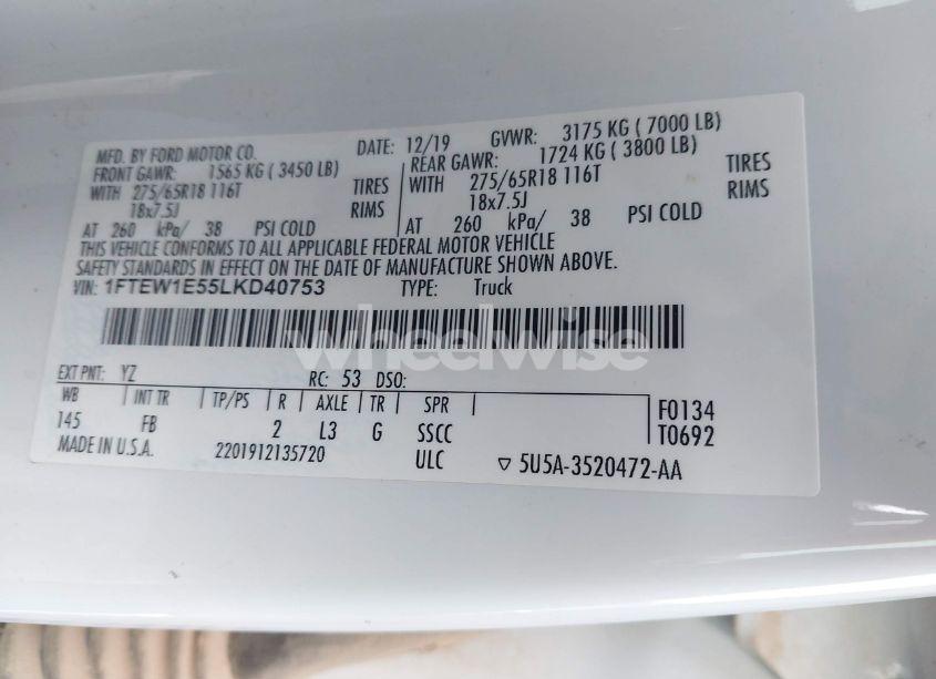 Photo 9 of 2020 Ford F-150 XLT (VIN 1FTEW1E55LKD40753)