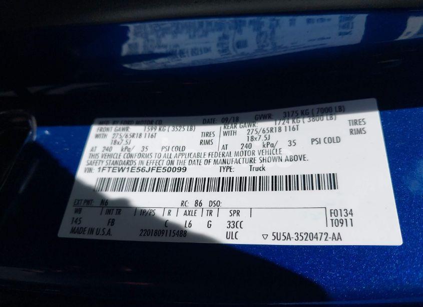 Photo 9 of 2018 Ford F-150 XLT (VIN 1FTEW1E56JFE50099)