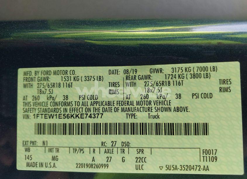 Photo 9 of 2019 Ford F-150 XLT (VIN 1FTEW1E56KKE74377)