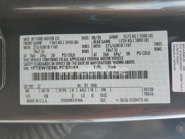 Photo 14 of 2020 FORD F150 SUPERCREW (VIN 1FTEW1E56LFC53064)