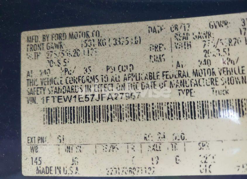 Photo 9 of 2018 Ford F-150 XL (VIN 1FTEW1E57JFA27967)