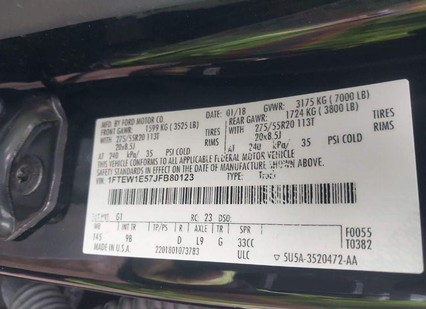 Photo 9 of 2018 Ford F-150 PLATINUM (VIN 1FTEW1E57JFB80123)