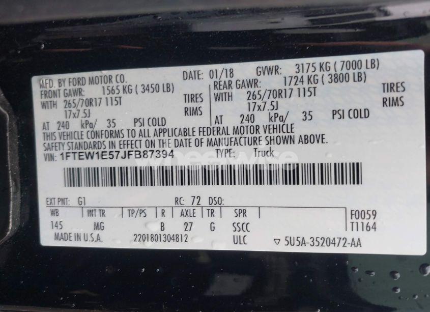 Photo 9 of 2018 Ford F-150 XLT (VIN 1FTEW1E57JFB87394)