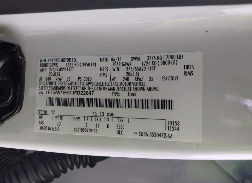 Photo 9 of 2018 Ford F-150 XL (VIN 1FTEW1E57JFD22647)