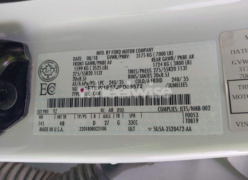 Photo 9 of 2018 Ford F-150 LARIAT (VIN 1FTEW1E57JFD89572)