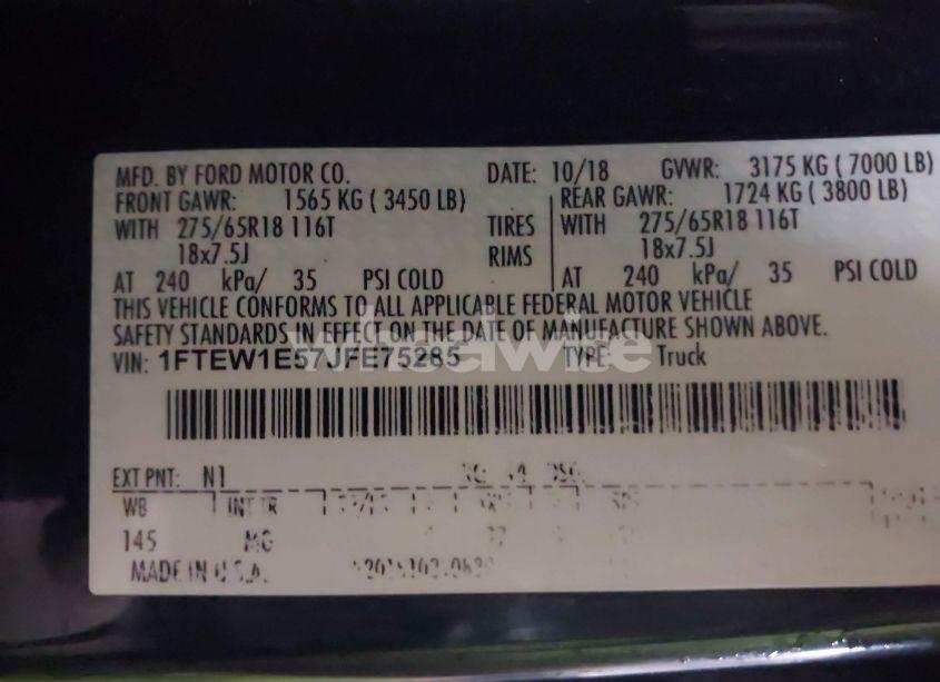 Photo 9 of 2018 Ford F-150 XLT (VIN 1FTEW1E57JFE75285)