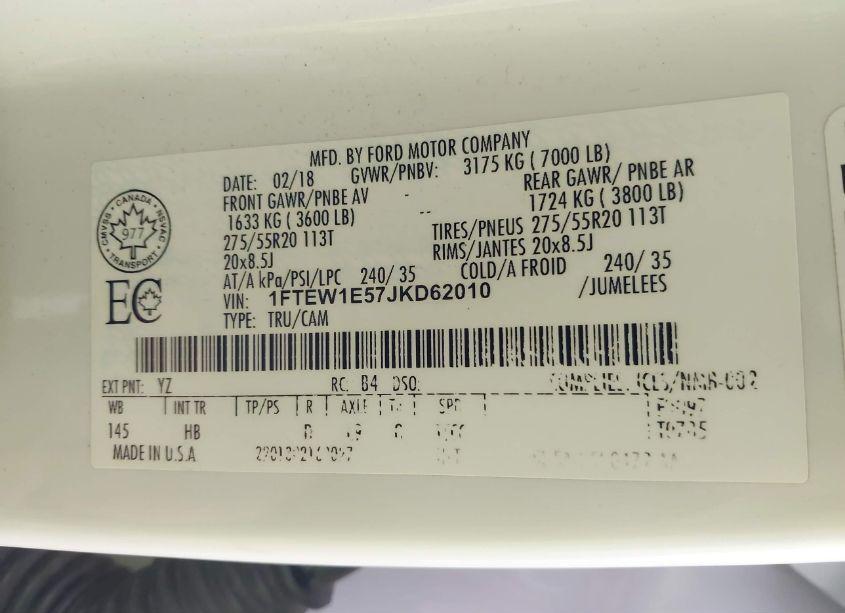 Photo 9 of 2018 Ford F-150 LARIAT (VIN 1FTEW1E57JKD62010)