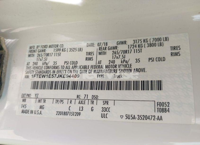 Photo 9 of 2018 Ford F-150 XLT (VIN 1FTEW1E57JKE94409)