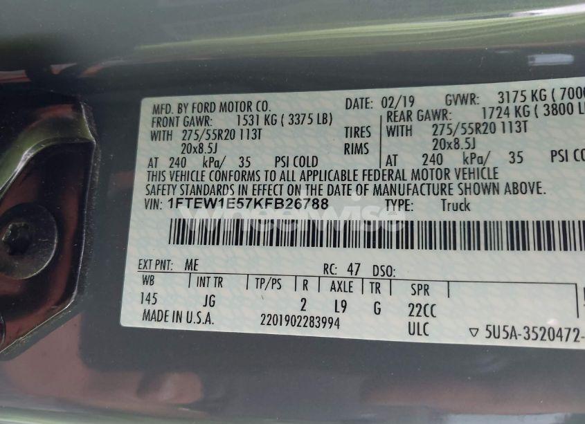 Photo 9 of 2019 Ford F-150 XL (VIN 1FTEW1E57KFB26788)